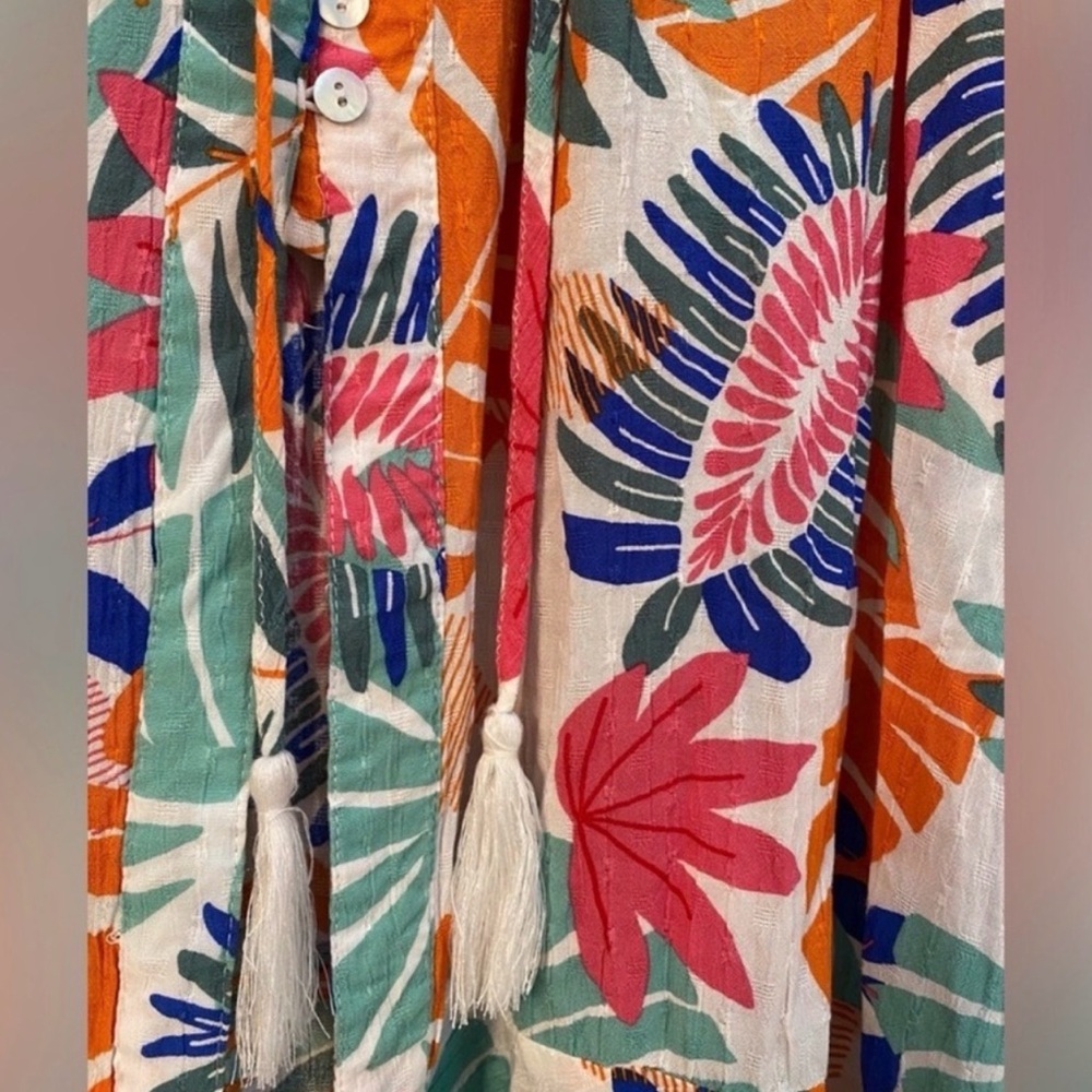 Nicole Miller Tropical Maxi Skirt Slit Button Front Boho Large Flowy Rayon Skirt - Picture 6 of 12